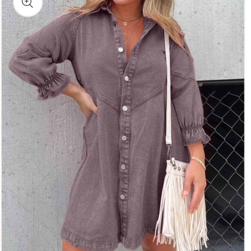 Stylish Women's Button-Up Dress - Brown
